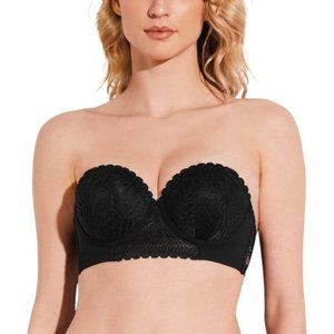 Women's Deyllo Strapless Bras Black Push Up Lace Underwire Bra Multiway Straps